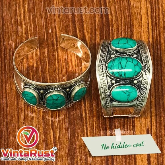 Single Tribal Stones Boho Cuff, Afghan Kuchi Ethnic Bracelet, Handmade Cuff - Picture 5 of 6